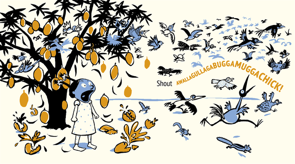girl under a tree yelling