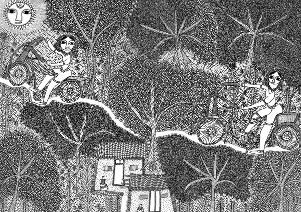 a woman and a girl on a cycle