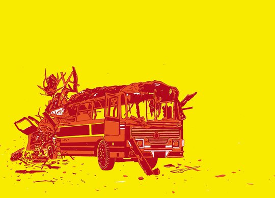 illustration of damaged van