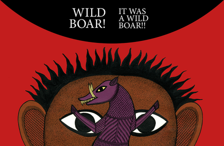 cover image with a boar and a boy with raised hair