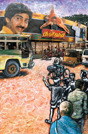 children at a bus stand